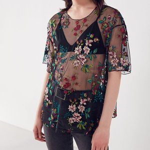 Kimchi Blue Alana Floral Embroidered Sheer Top